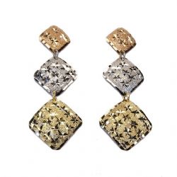 Brinco Bal�o Tricolor em Ouro 18 Kilates - 23986